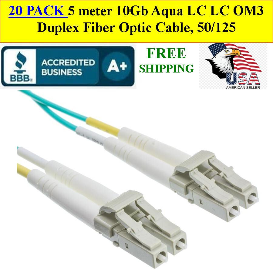 20 CABLES Fiber Optic Cable, 5 meters 10Gb Multimode LC to LC OM3 Duplex 50/125
