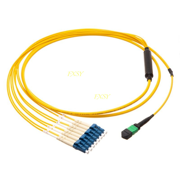 MPO Male to 4×LC Duplex 8F Single Mode OS2 Optical Fiber Breakout Jumper Cable