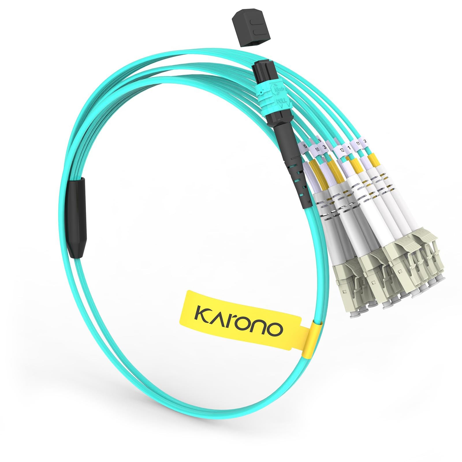1M(3.3ft) MPO/MTP to 12 x LC Fiber Optic Breakout Cable OM3 50/125 – Aqua