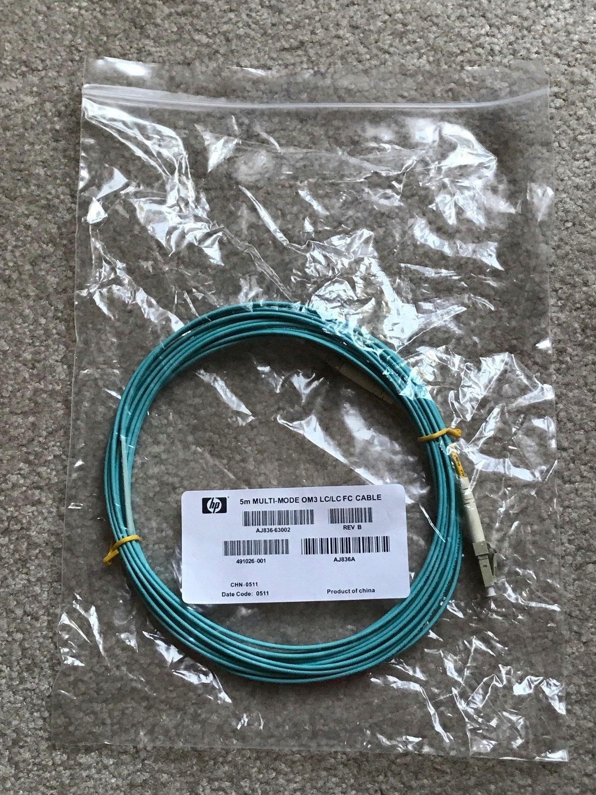 HP 5m Multi Mode Om3 LC/LC Fiber Channel Cable AJ836-63002 491026-001 NEW