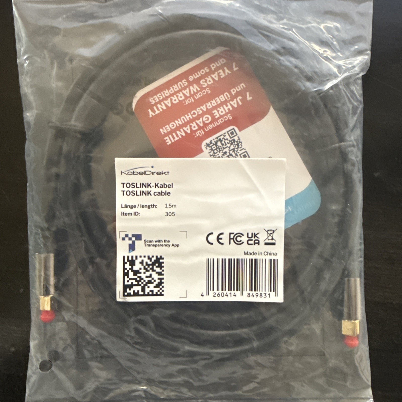 KabelDirekt TOSLINK – Optical Audio Cable – 4.5 ft– Fiber Optic Cord.