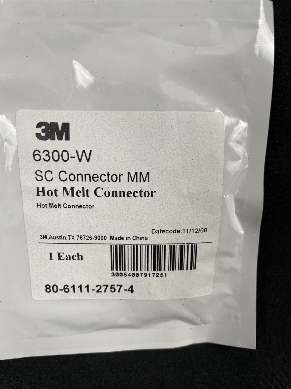3M 6300-W SC MM Hot Melt Fiber Optic Connector (3 Pieces) 11/12/08 & 10/31/08