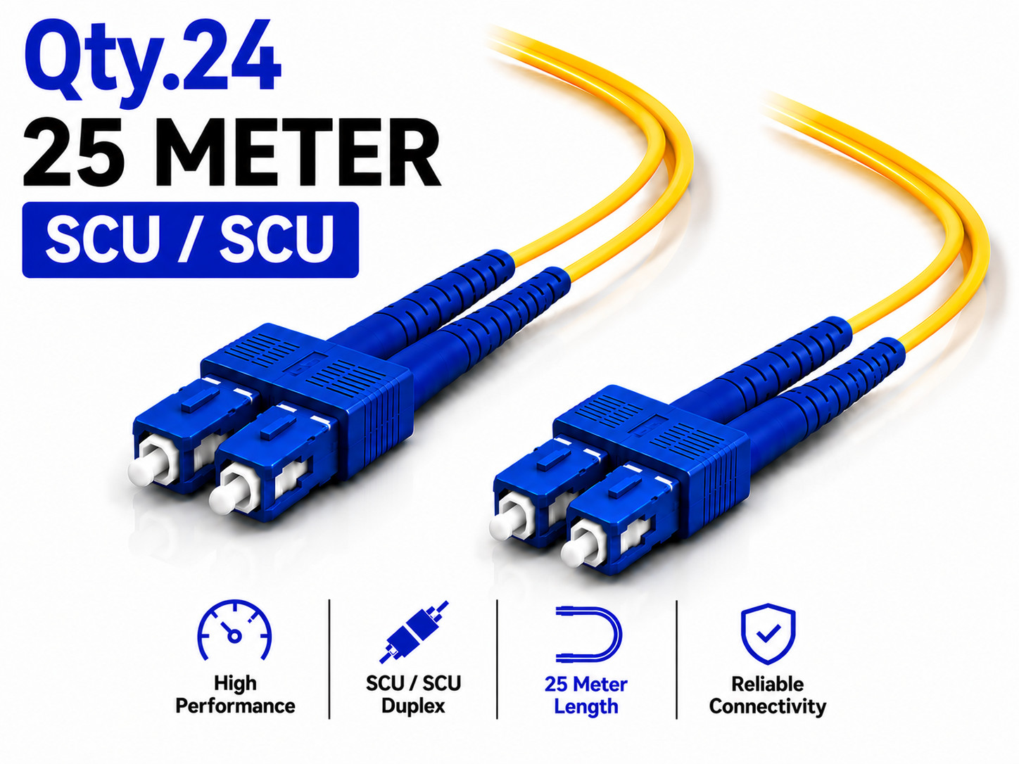 (24) 25 Meter SC/UPC – SC/UPC Duplex Fiber Patch Jumper OS2 SMF Singlemode Cable