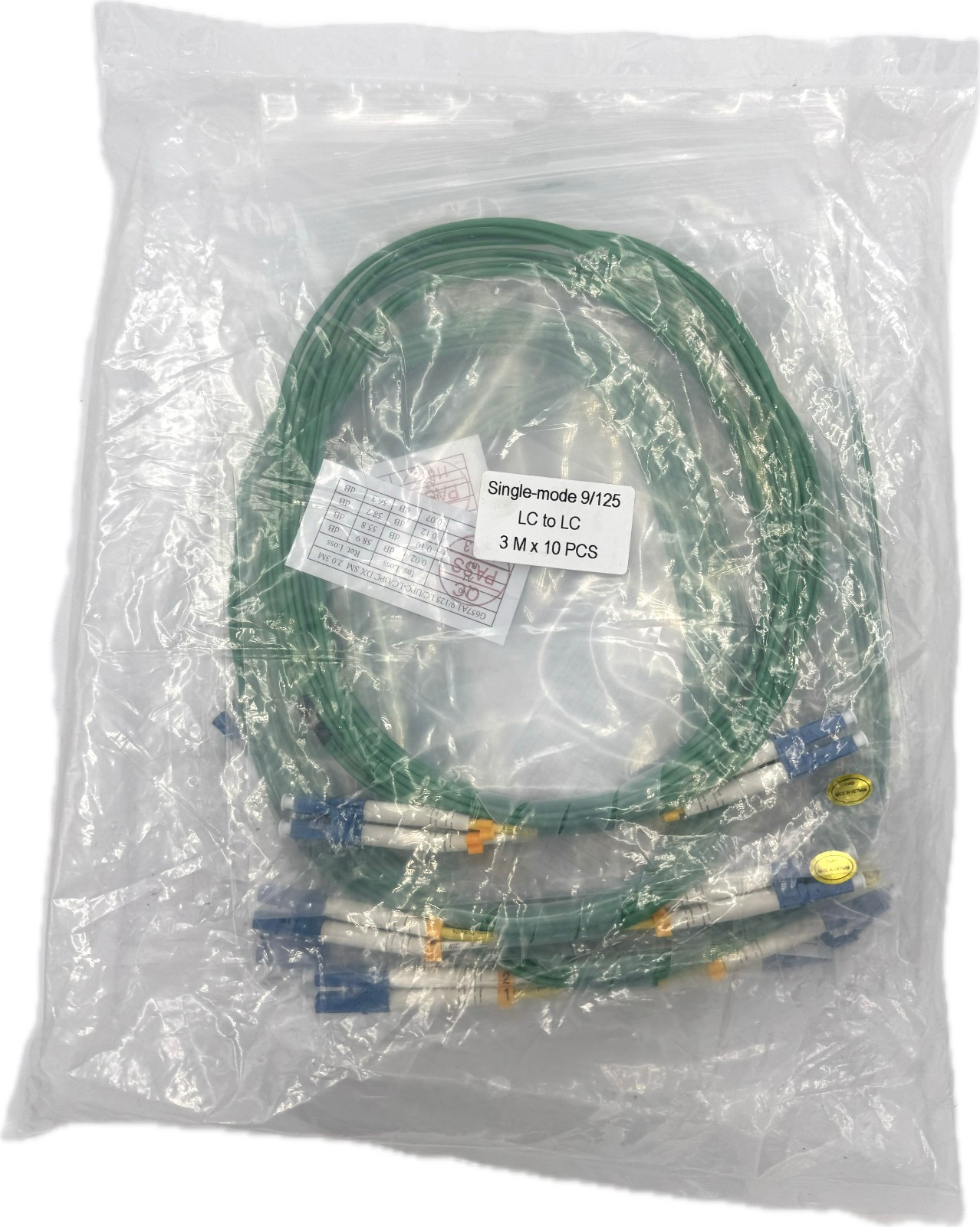 10 Pack! Single Mode Fiber Optic Patch Cable 9/125, LC to LC, 3 Meter, Green
