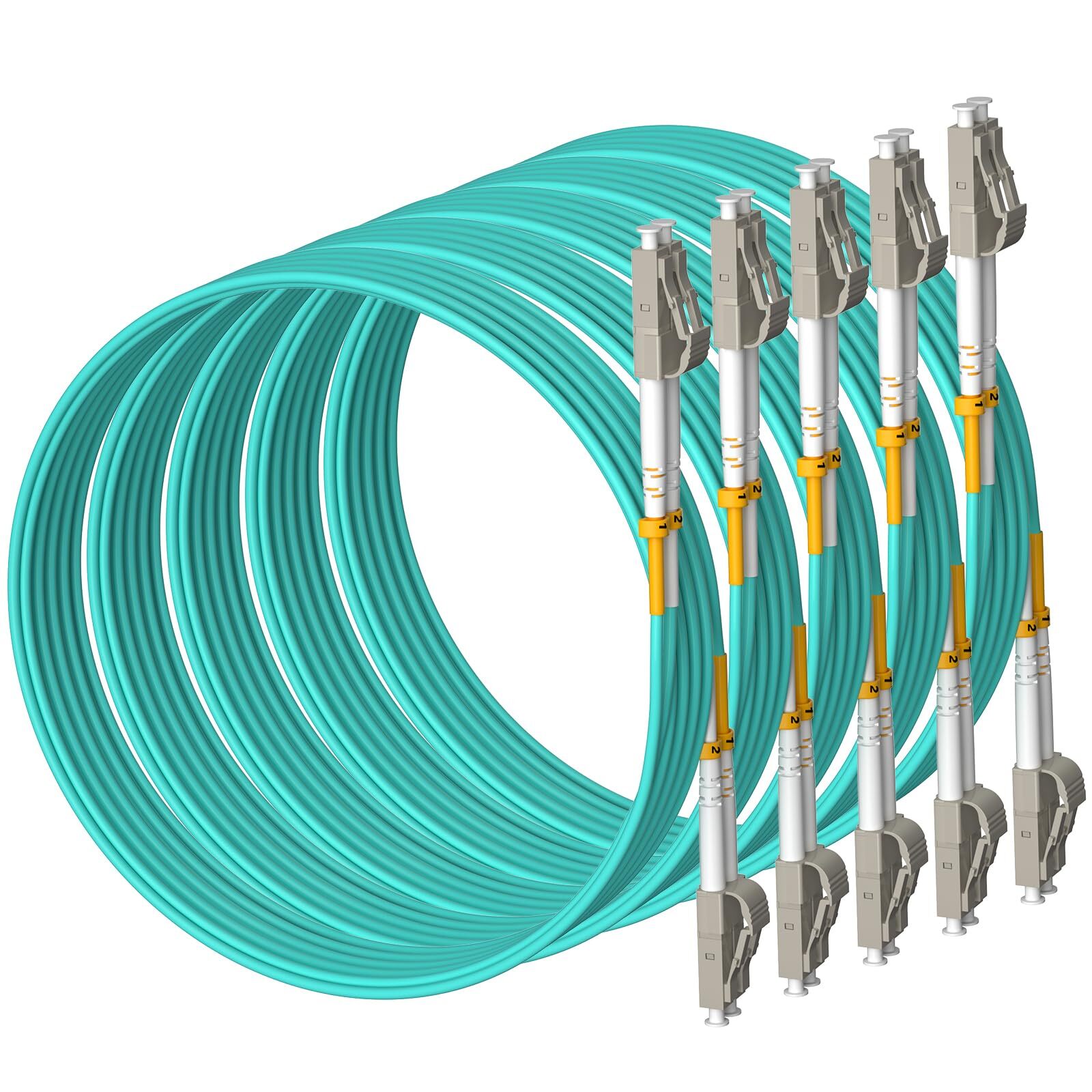 OM3 LC to LC Fiber Patch Cable Multimode 50/125m 10G/40G Duplex 0.2M 5-Pack