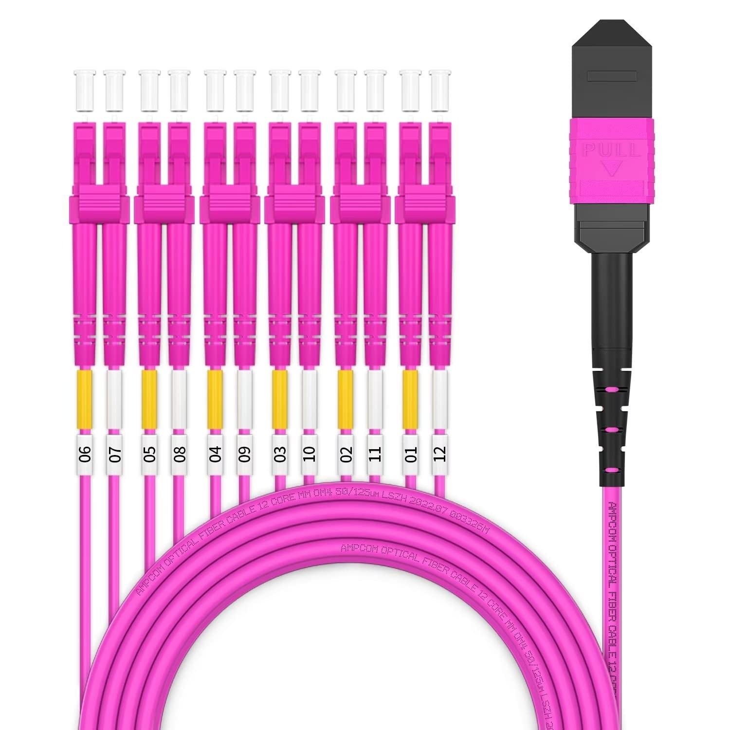 5m 16Ft MPO To LC Breakout Cable 50/125m Multimode OM4 12 Fiber Type B LSZH