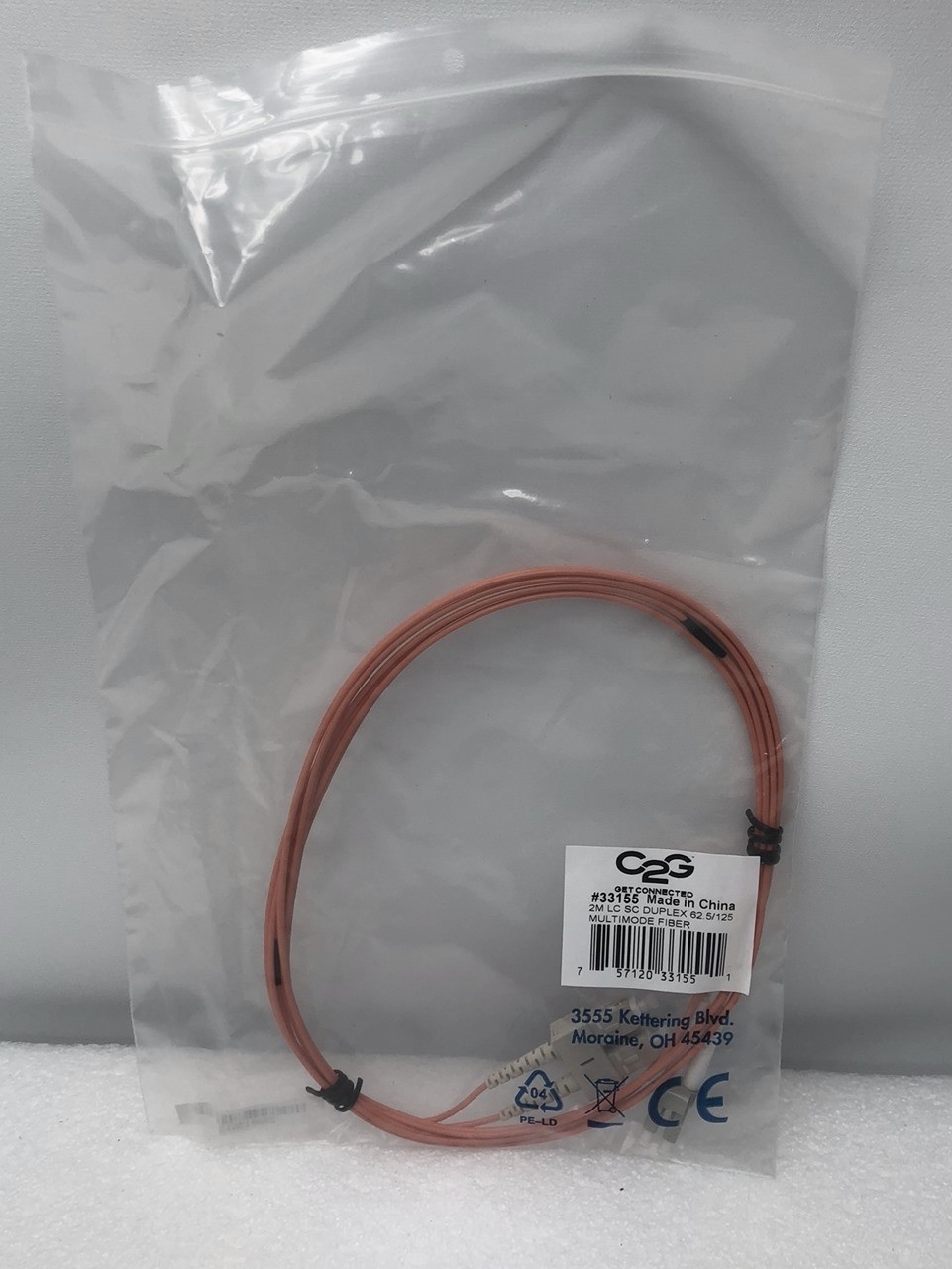C2G #33155 2M LC SC DUPLES 62.5/125 MULTIMODE FIBER OPTIC CABLE NEW NOS