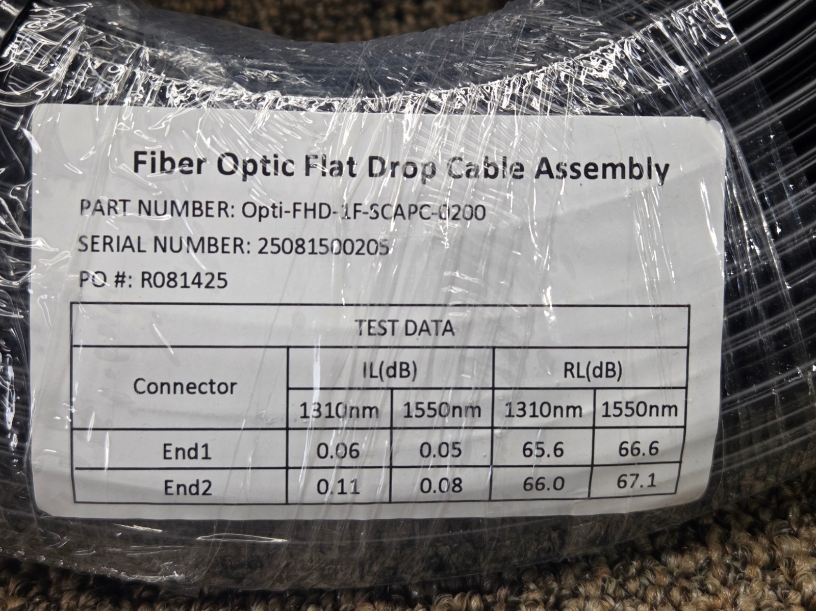 Opti-FHD-1F-SCAPC-0200 Flat Fiber Optic Cable 200 Ft