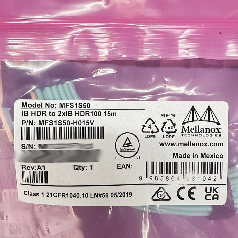 MELLANOX MFS1S50-H015V active optical splitter cable, 200Gbps to 2x100Gbps 15m