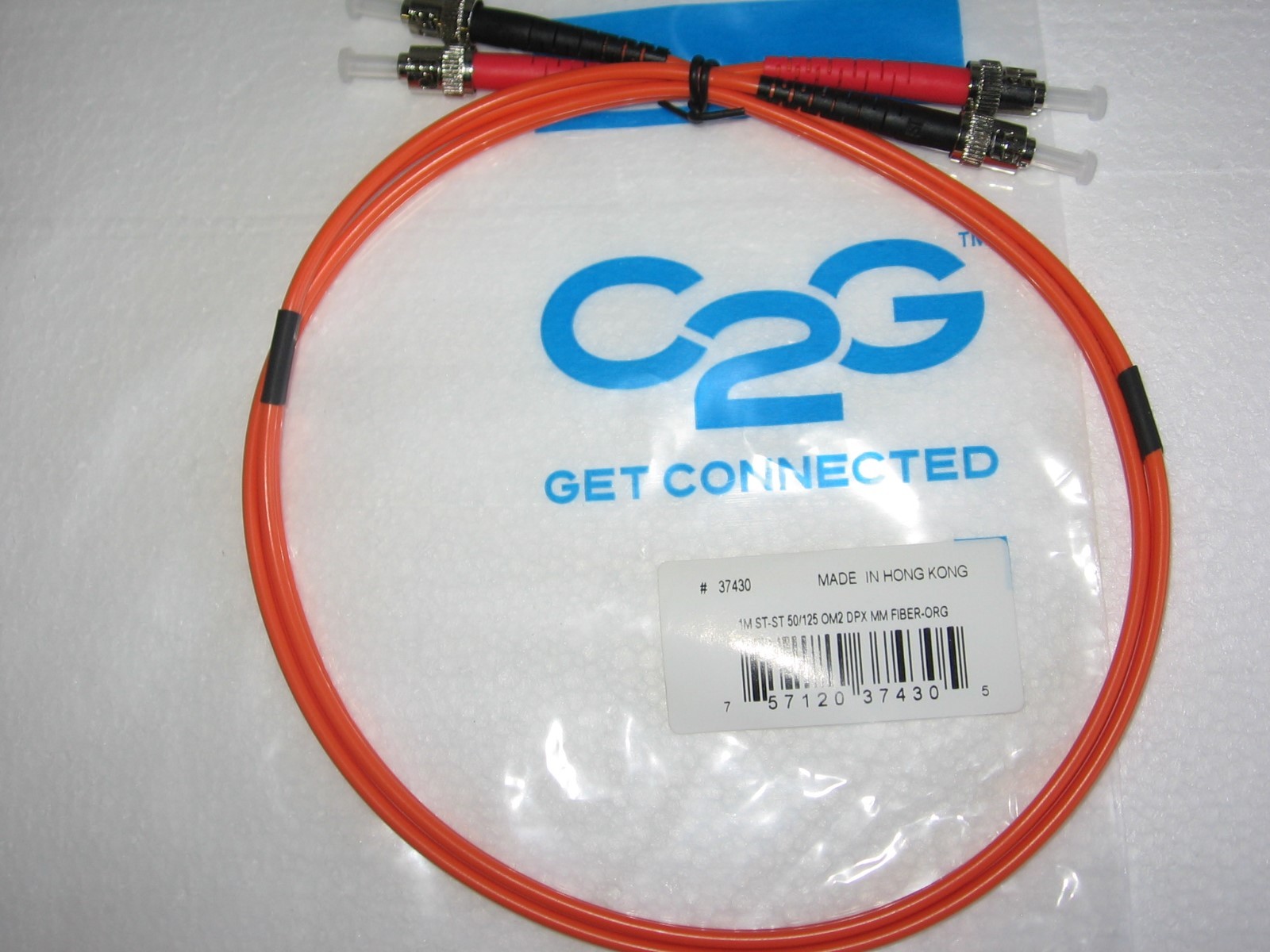 C2G 37430 Duplex Fiber Optic 1 Meter Patch Jumper Cable ST-ST 50/125 Orange