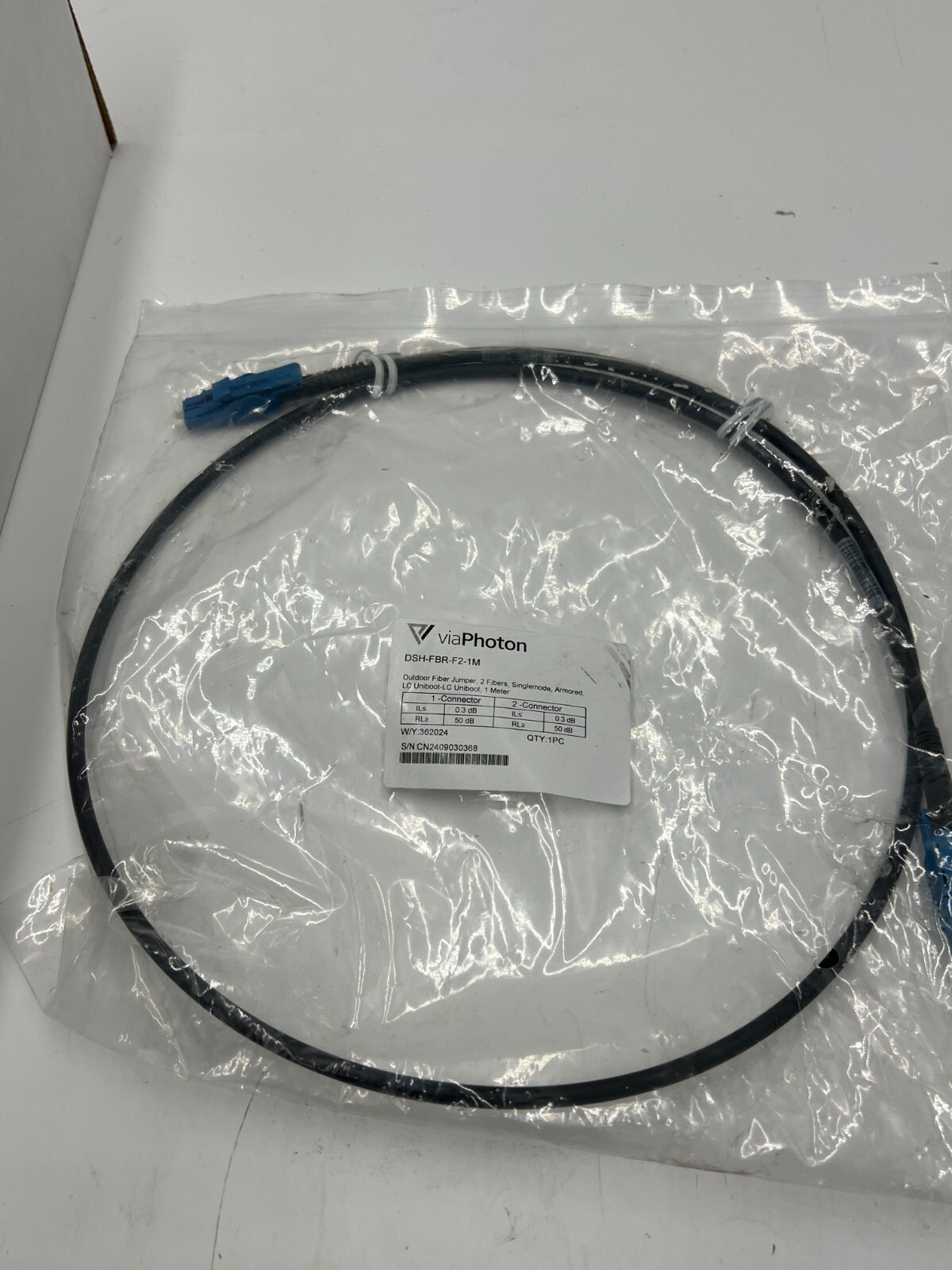 viaPhoton Outdoor Fiber Jumper 1 Meter LC Uniboot-LC Uniboot 2 Fibers DSH-FBR-F2