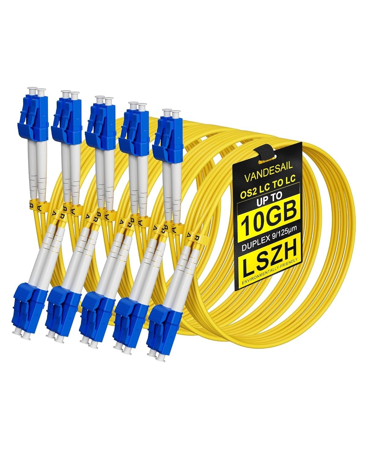 5 Pack OS2 LC to LC Single Mode Fiber Patch Cable,4M 13FT,SMF Duplex 9/125m LSZH