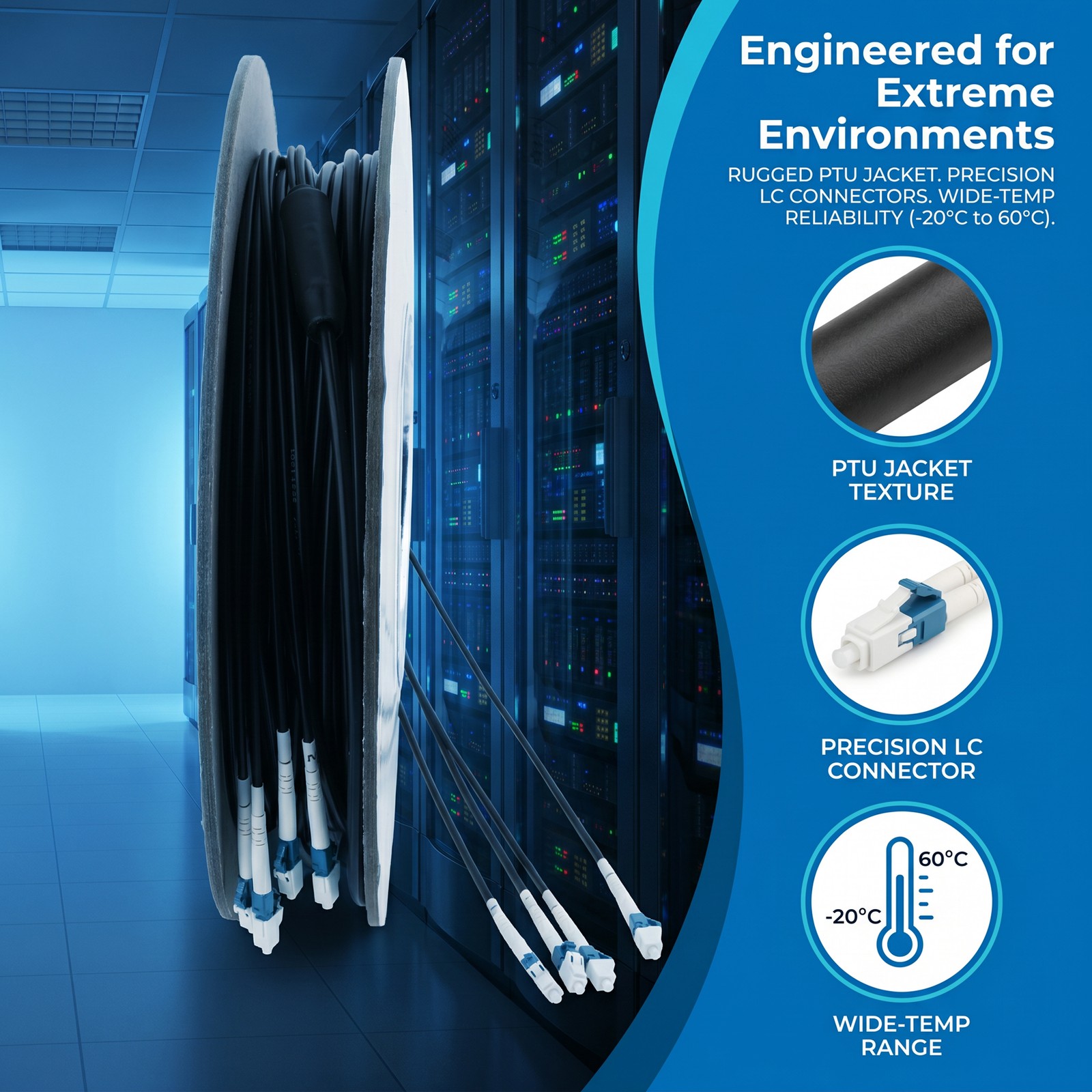 OS2 LC to LC Single Mode 4 Core Outdoor Armored Fiber Patch Cable, TPU