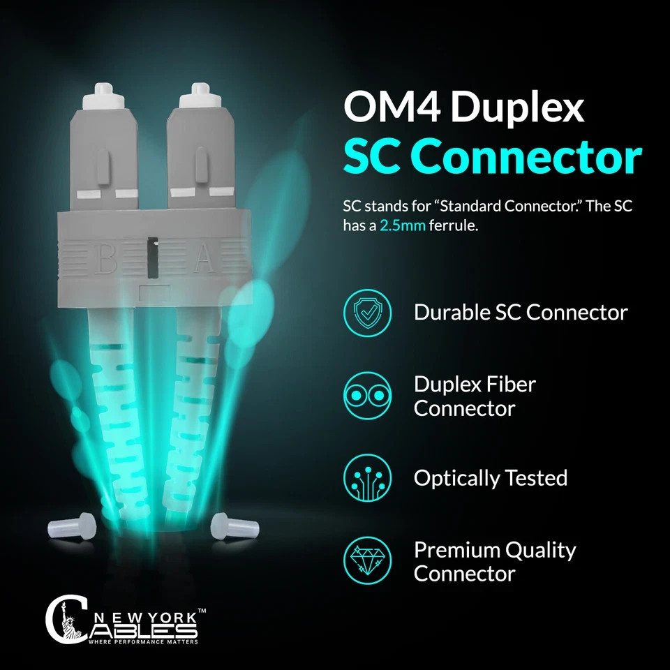 Optical Patch Cord Fiber Cable 15M OM4 SC to SC Duplex Fiber Patch Cable (Aqua)
