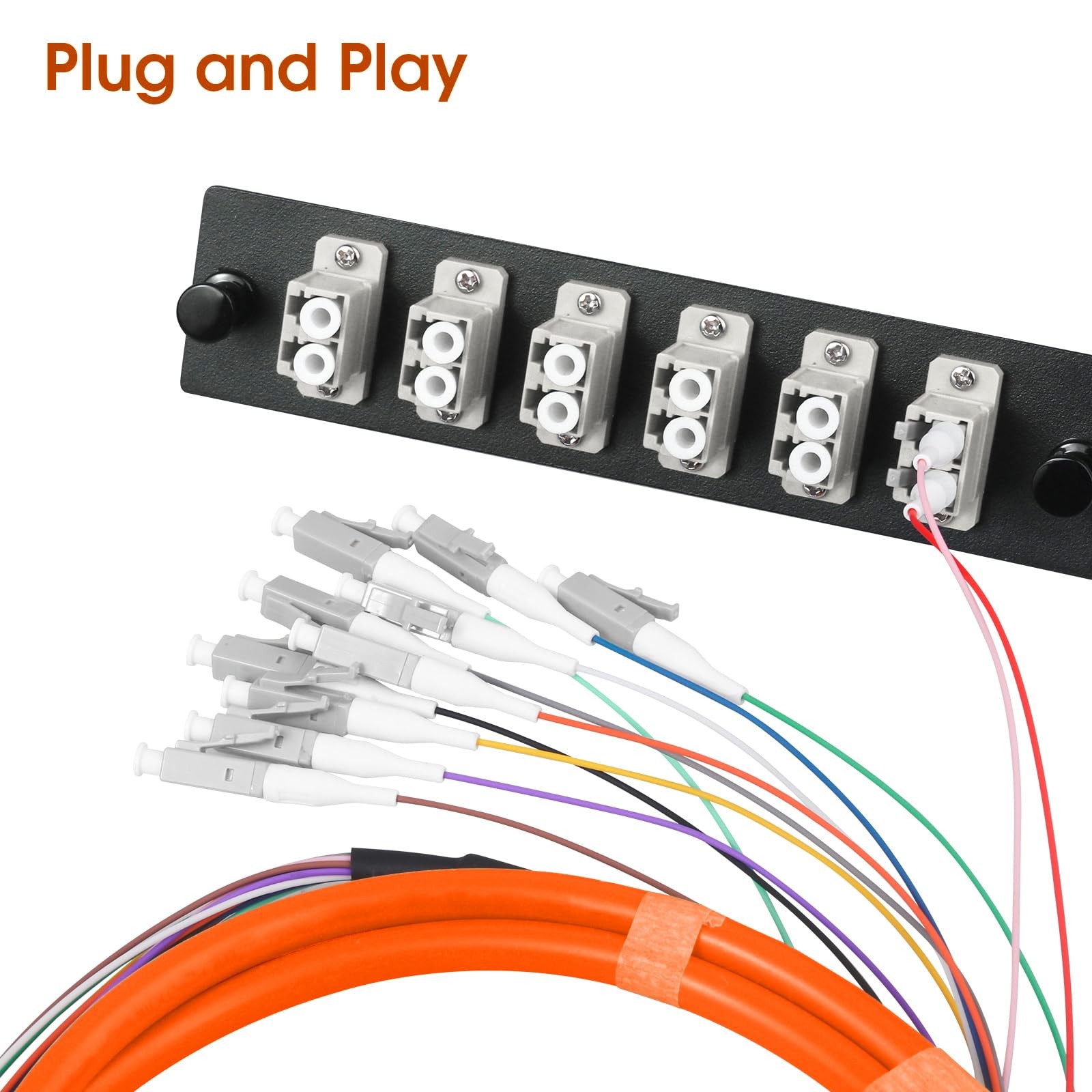1 Pack LC/OM2 Fiber Optic Pigtail 1.2m 12 Strand Multimode 50/125 Color-Coded