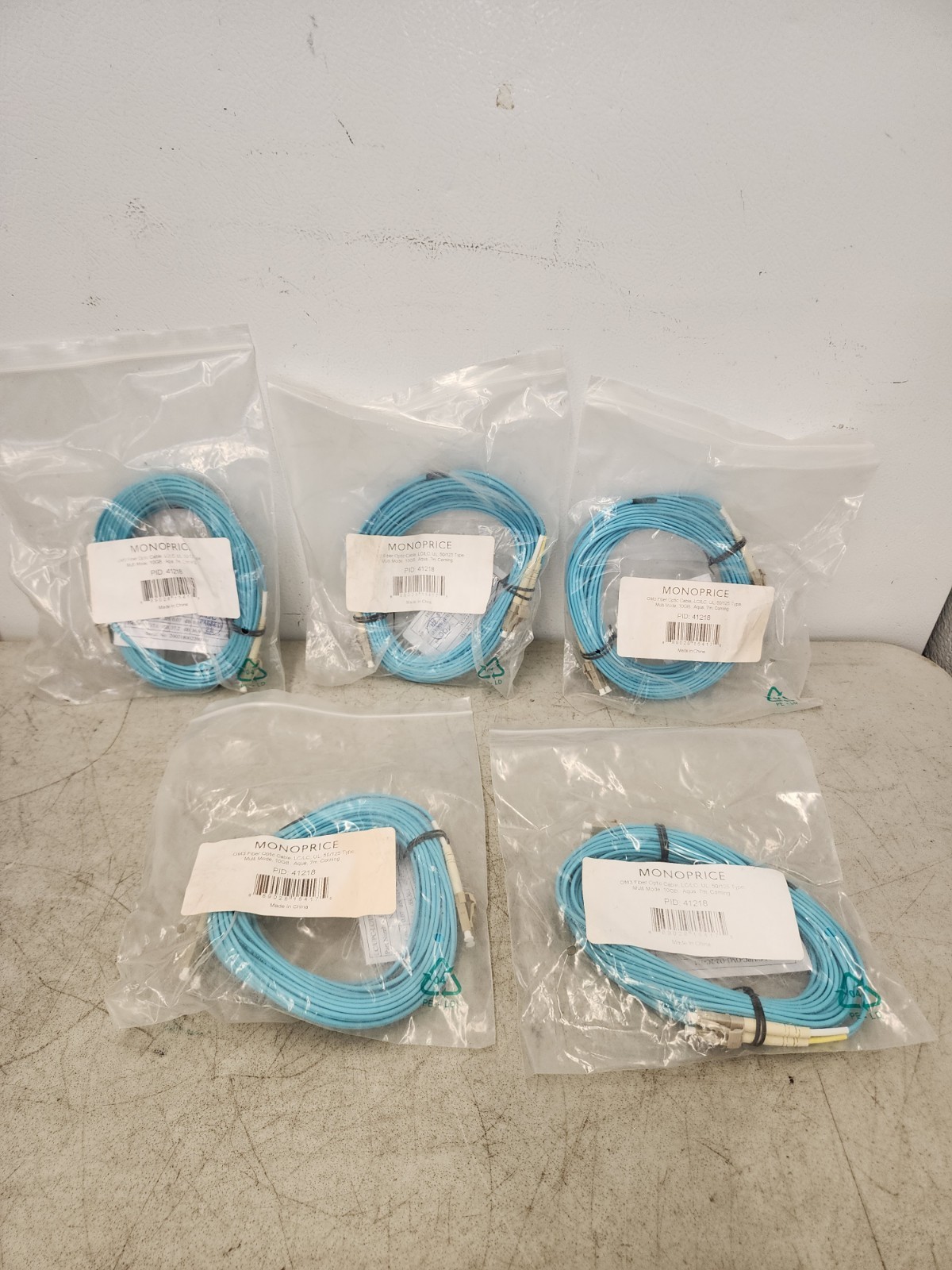 5)Monoprice Multi-Mode OM3 Fiber Optic Cable LC-LC UL 2mm 50/125 OFNR Duplex 7mm