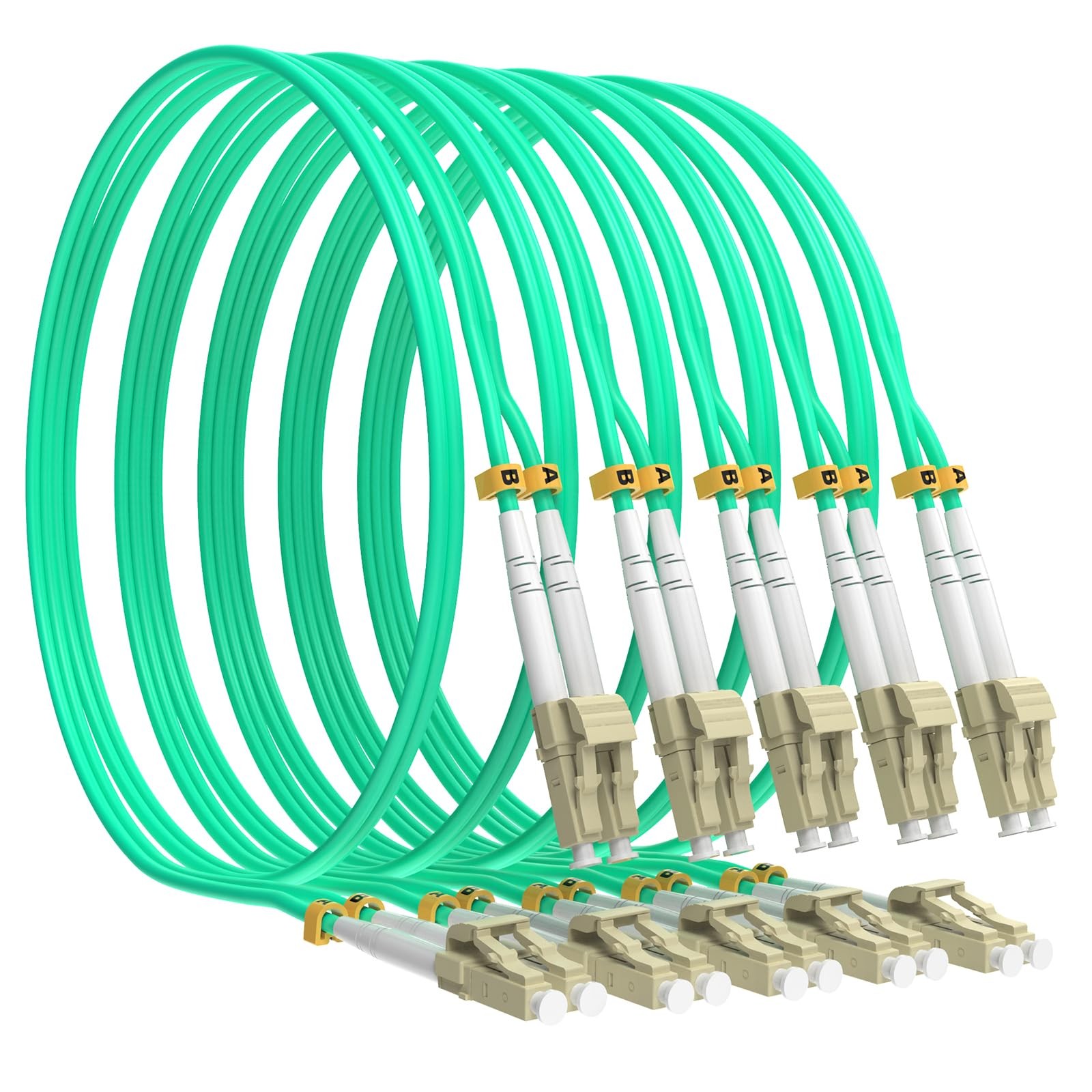 5 Pack OM3 Fiber Patch Cable 0.5m Multi Mode LC To LC Optic Duplex 50/125um