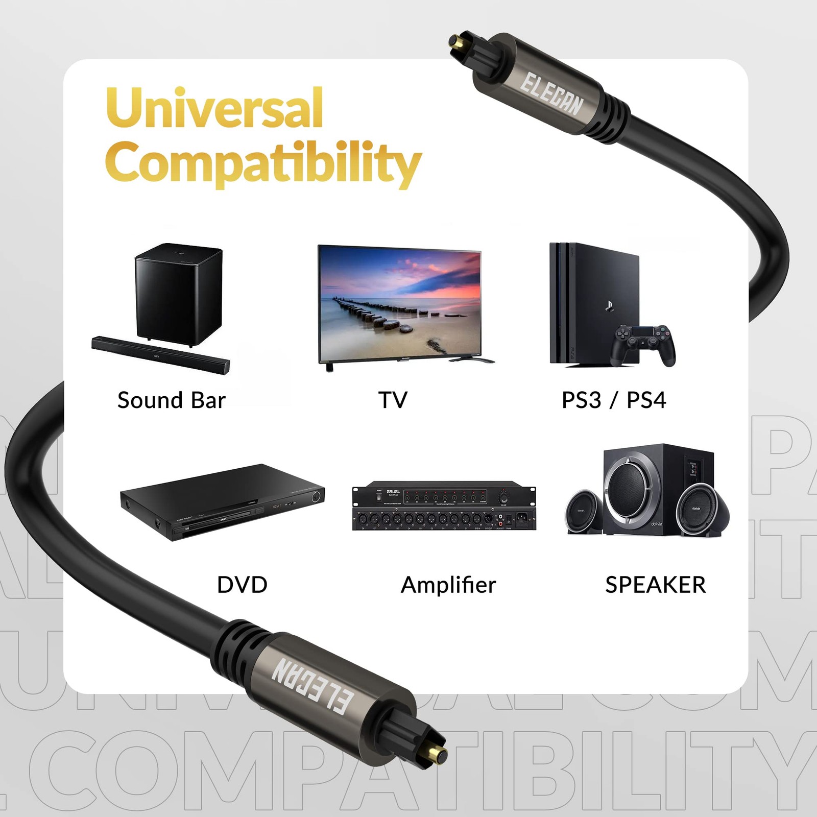 Optical Audio Cable 35 Ft Digital Audio Toslink Cable Cord-Fiber Optic-Gold P…