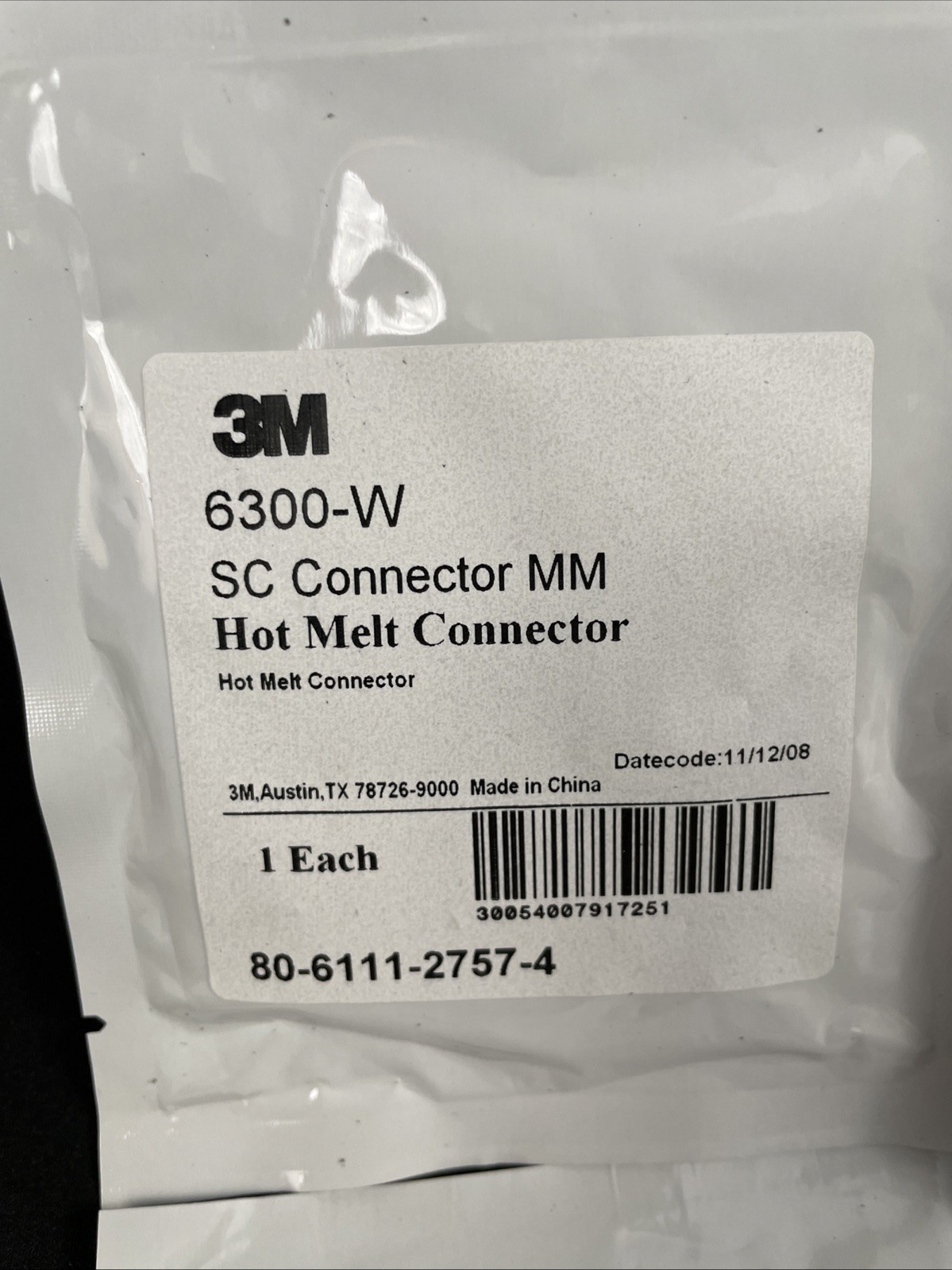3M 6300-W SC MM Hot Melt Fiber Optic Connector (3 Pieces) 11/12/08 & 10/31/08