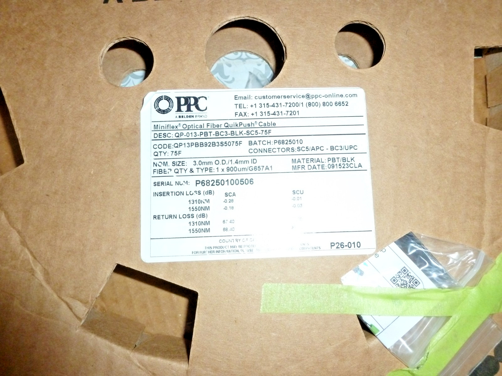 Belden PPC Fiber Optic Cable QuikPush Cable Assembly 3mm OD x 1.4mm 10-0241-75F