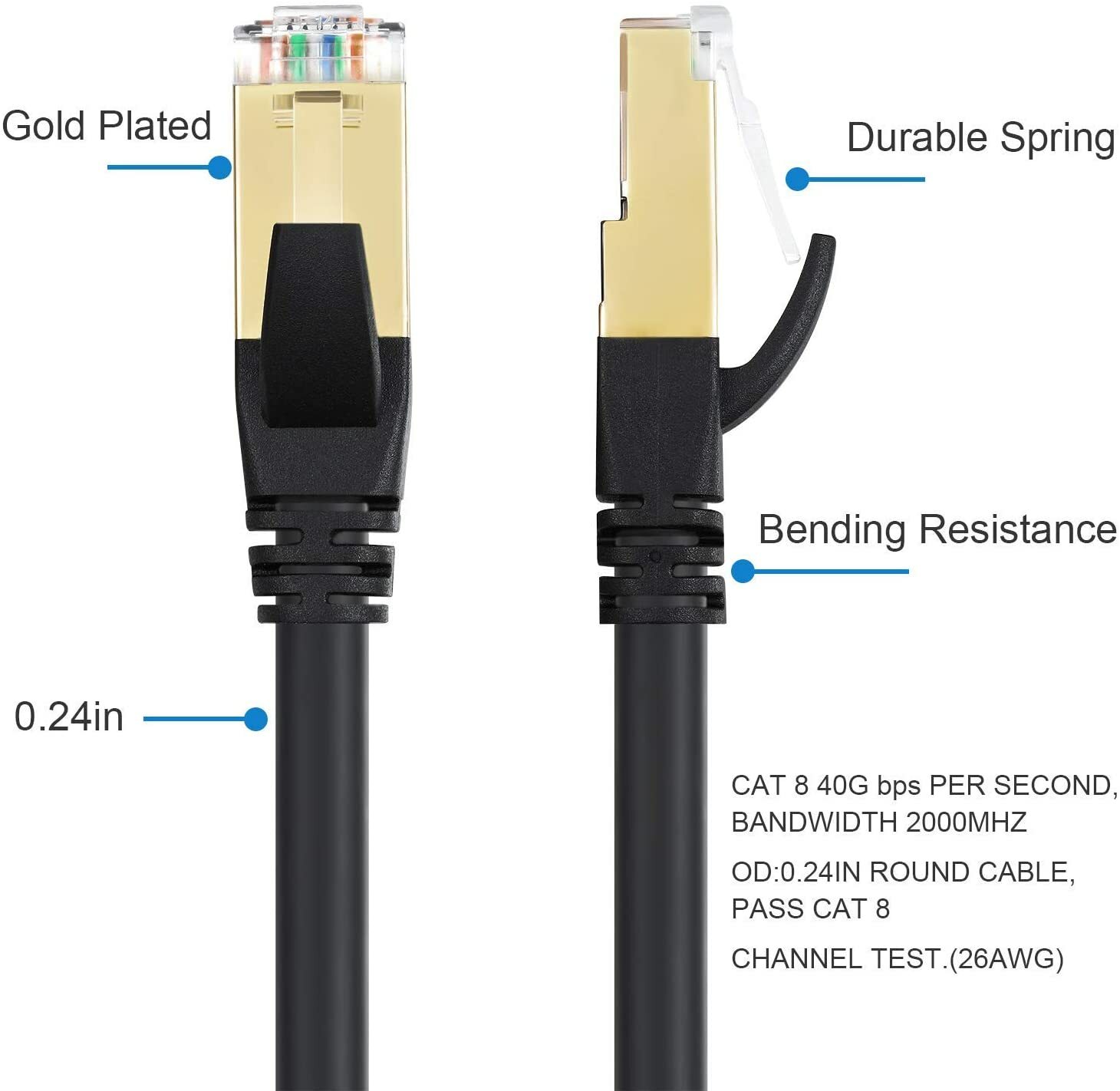 100FT CAT8 Network 40Gbps Outdoor UV Waterproof Copper PoE RJ45 Ethernet Cable