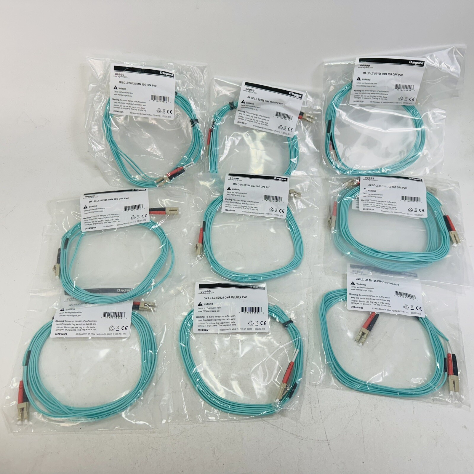 9 Pack – Legrand C2G Fiber Optic Cable 3M LC-LC 50/125 OM4 10G DPX PVC Duplex