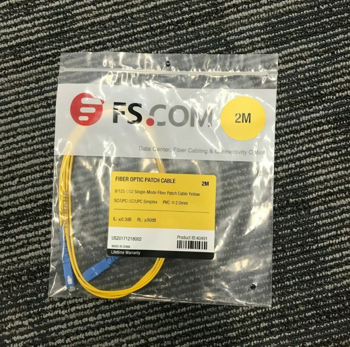 2m (7ft) SC UPC to SC UPC Simplex OS2 Single Mode PVC (OFNR) 2.0mm