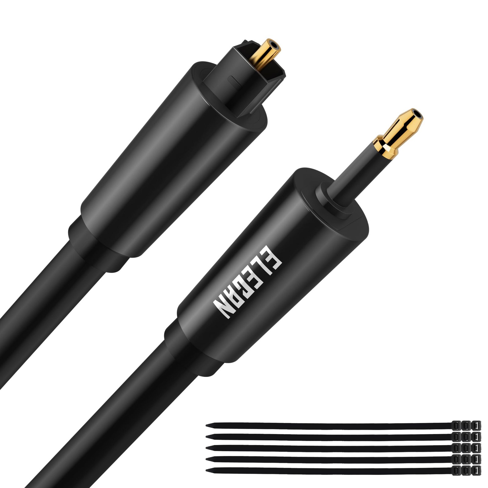Elecan Mini Toslink to Toslink Digital Optical S/PDIF Audio Cable 15 Ft, Gold…