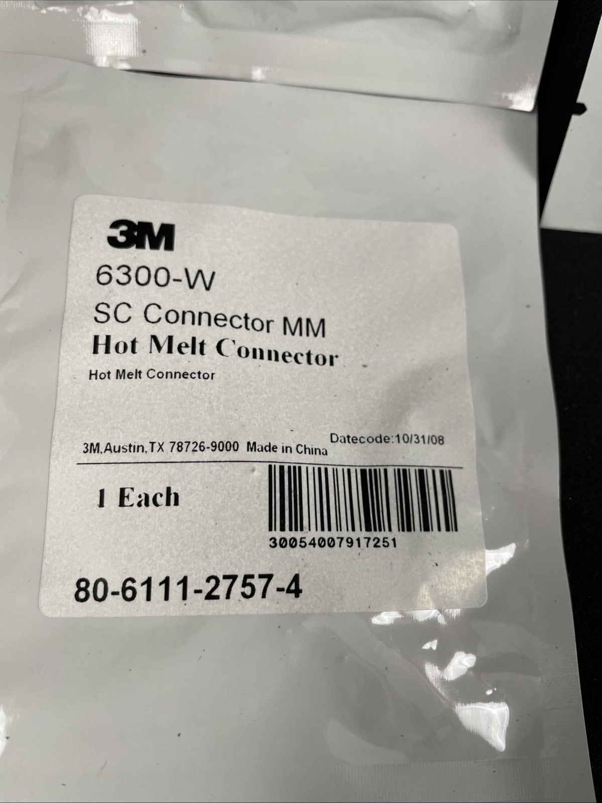 3M 6300-W SC MM Hot Melt Fiber Optic Connector (3 Pieces) 11/12/08 & 10/31/08
