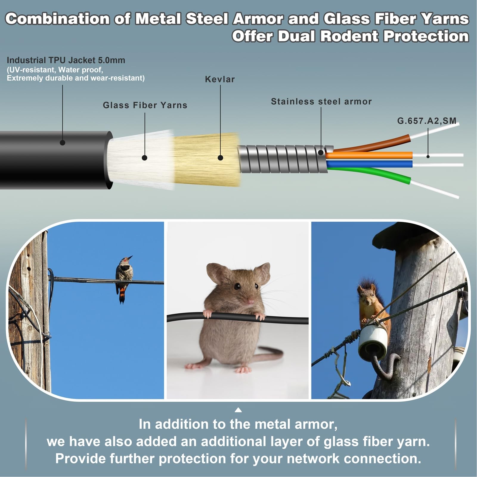 50 Meters 4 Core Industrial TPU LC to LC Outdoor Armored Fiber Optic Cable, 4…