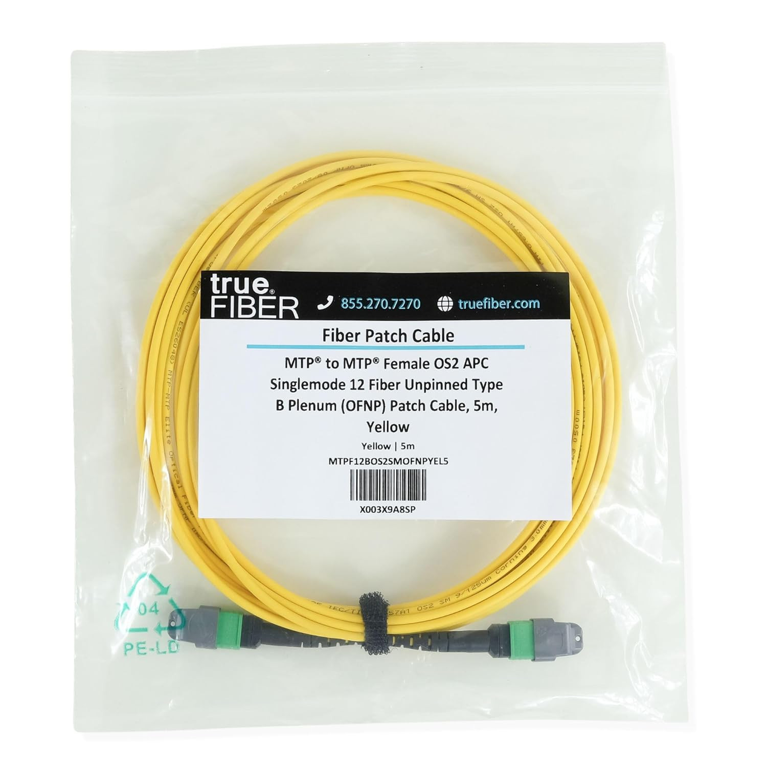 Truecable MTP/MPO Elite APC OS2 SM 12F Unpinned (F) Type B Polarity Plenum (OFNP