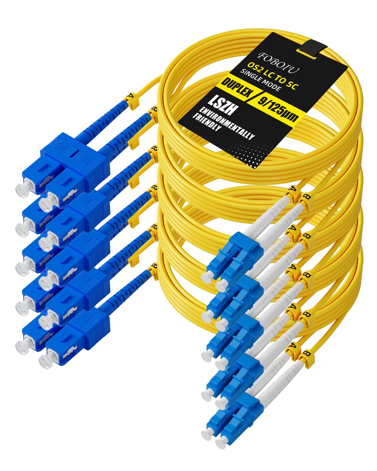 5 Pack OS2 Single Mode LC SC Fiber Patch Cable Duplex Jumper 5 Meter 16ft
