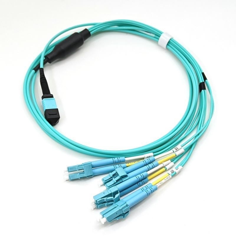 MPO Female to 4 LC UPC Duplex 8 Fibers OM4 Type B MPO to LC Breakout Fiber Cable