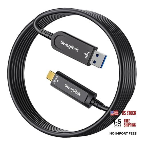 Fiber Optic USB C Cable(),10Gbps High Speed Data Transfer Active 50ft Black
