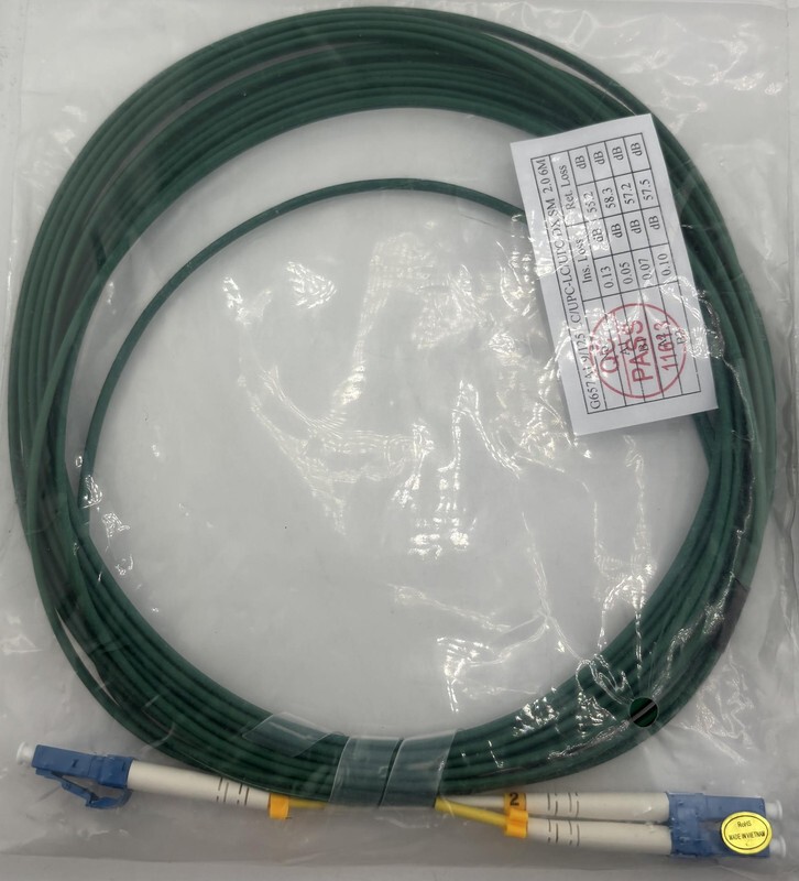 LOT OF 2 FIBER OPTIC PATCH CABLES G657A1 9/125 LC UPC-LC UPC DX SM 2.0 6M GREEN