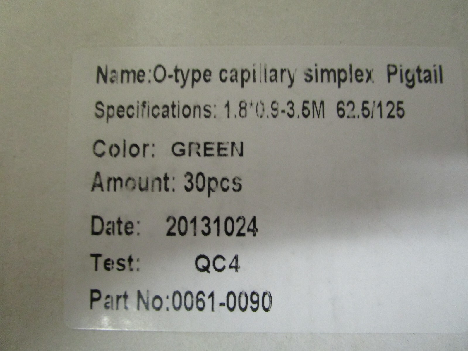 30 Pack – O-type Capillary Simplex Pigtail – Green 1.8*0.9-3.5 M 62.5/125