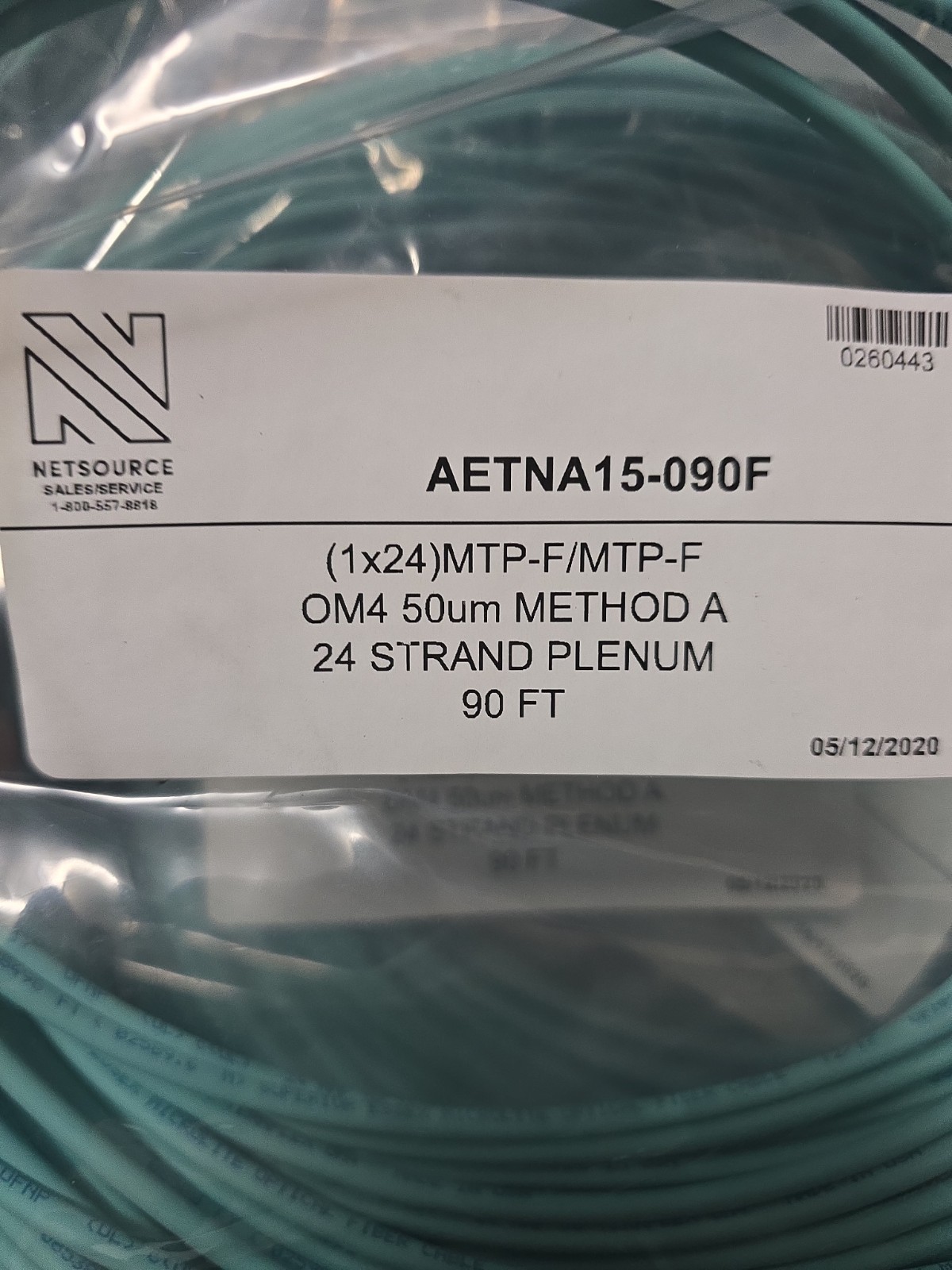OM4 MTP/MPO 24 Fiber Trunk Cable 90ft Aqua OFNP Plenum Method A 24 Strand