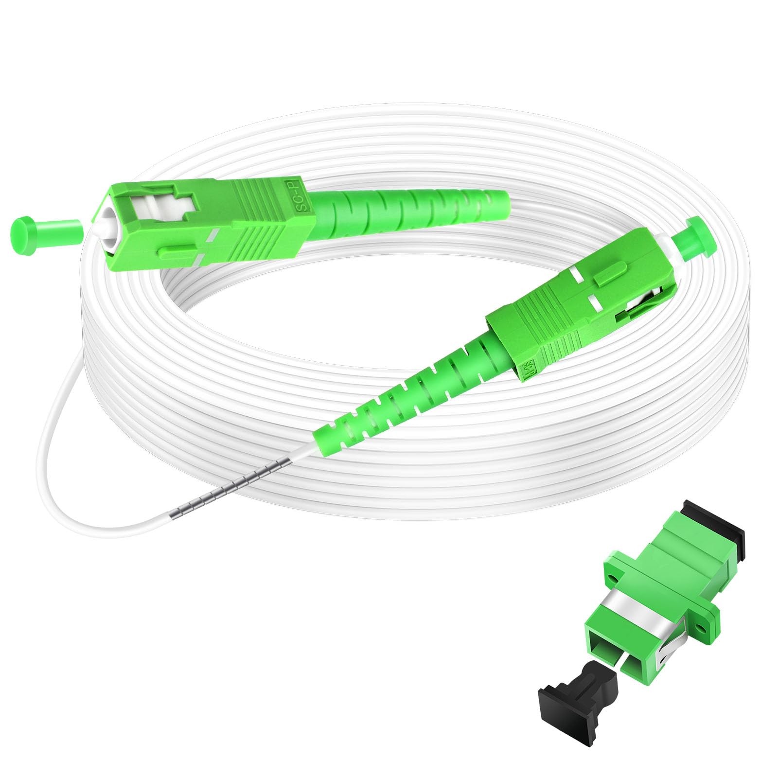 164ft Armored White Fiber Optic Cable SC to SC APC SingleMode OS1/OS2 LSZH