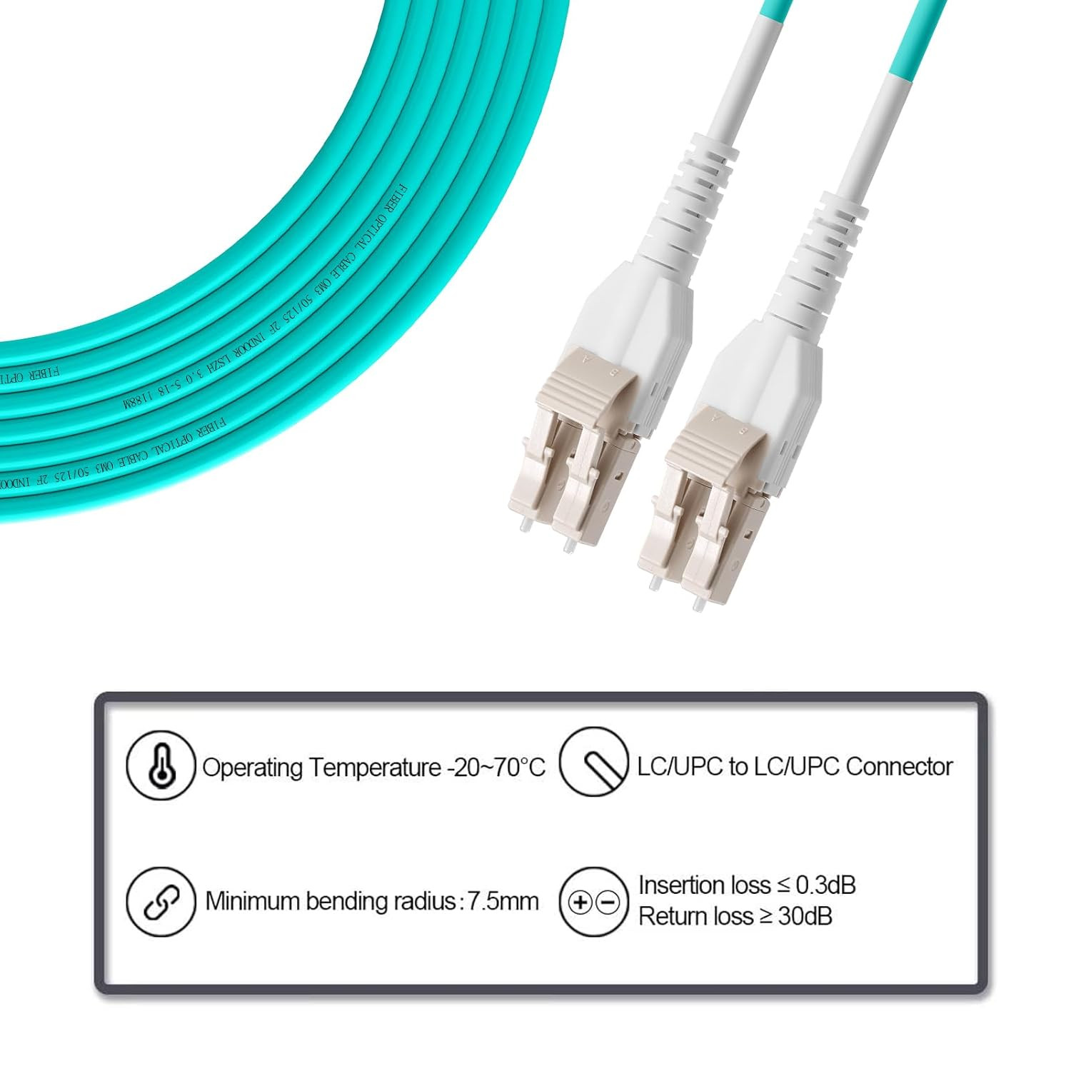 Uniboot OM3 LC to LC Fiber Patch Cable, 10GB Multi-Mode, 0.5M-100M Options