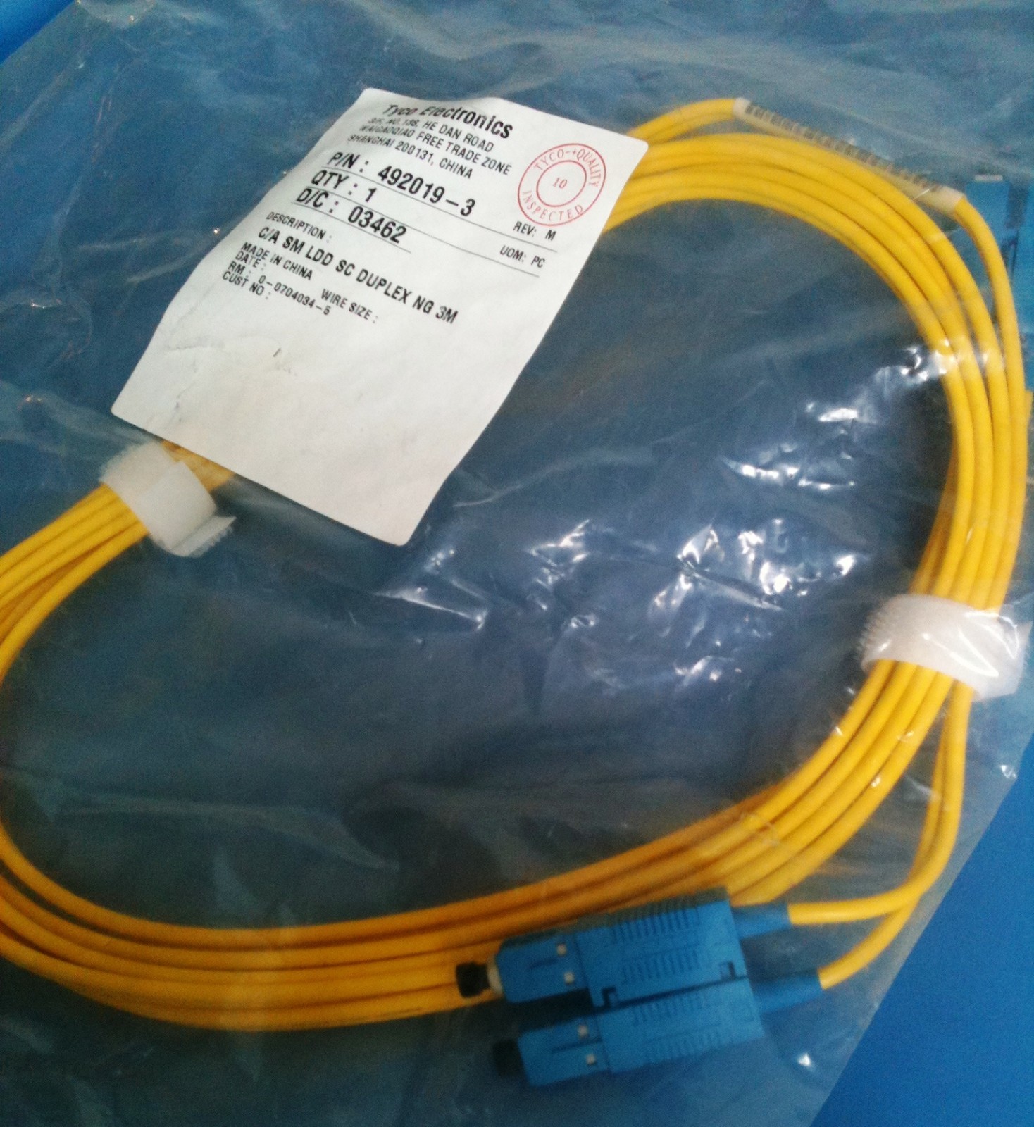 492019-3 TYCO FIBER OPTIC CABLE 3M DPLX SC TO DPLX SC PLG-PLG 10FT