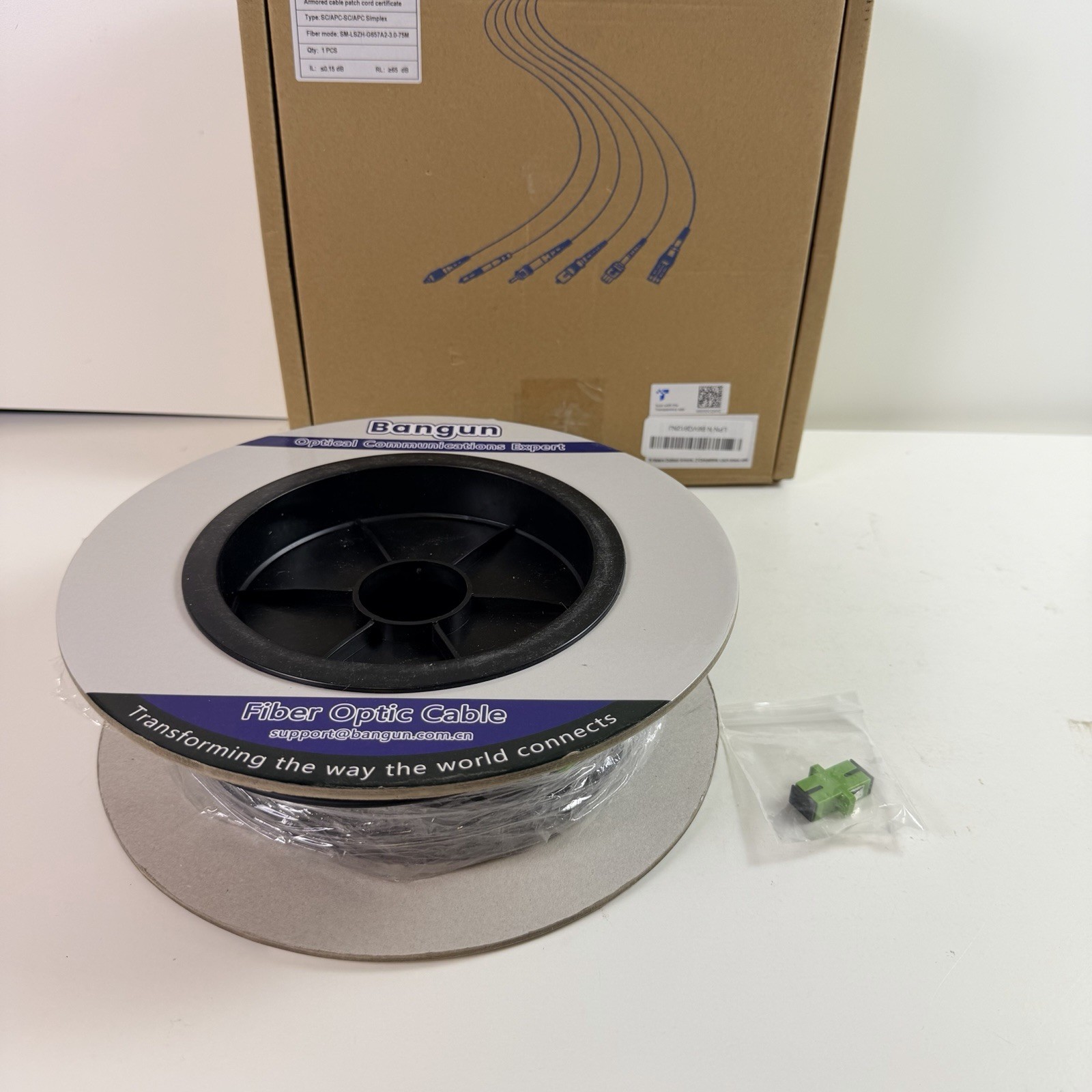 75 Meters SC/APC to SC/APC Fiber Optic Internet Cable Low Friction Single Mode