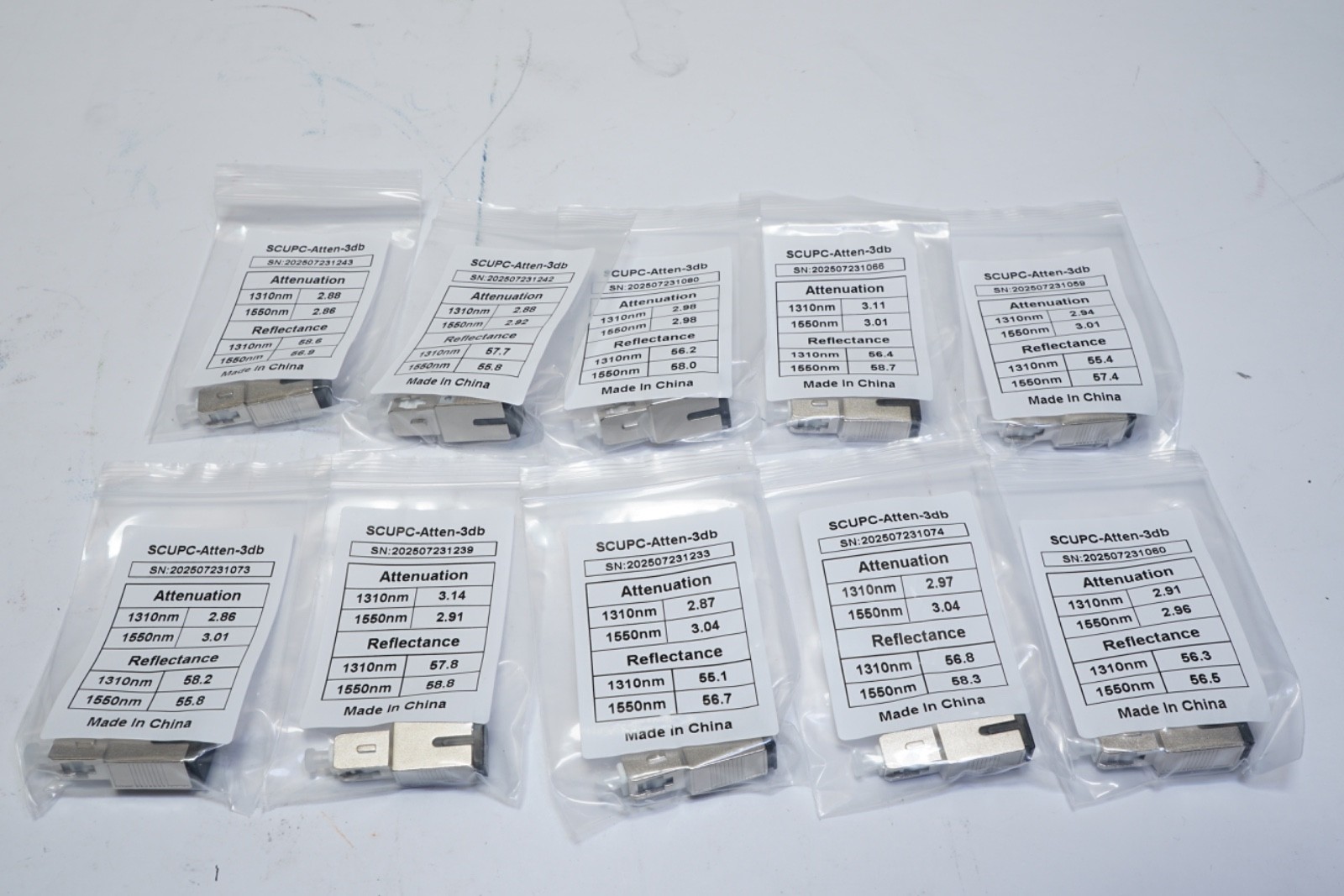 Lot of 10 SC/UPC Fiber Optic Attenuator, Male-Female SCUPC-ATTEN-3DB Ships FREE