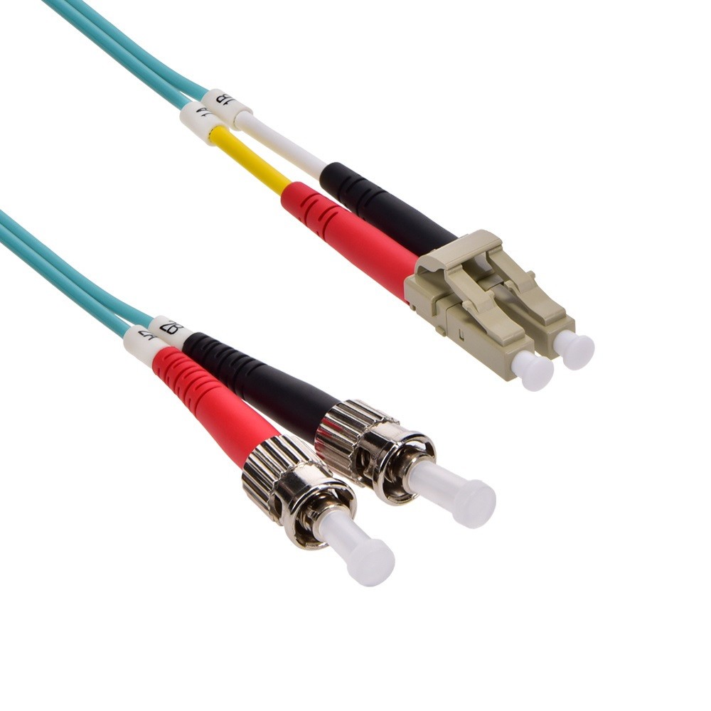 3 Meter LC/ST Multi-Mode Duplex OM3 OFNR 2.0mm 50/125 Aqua Cable