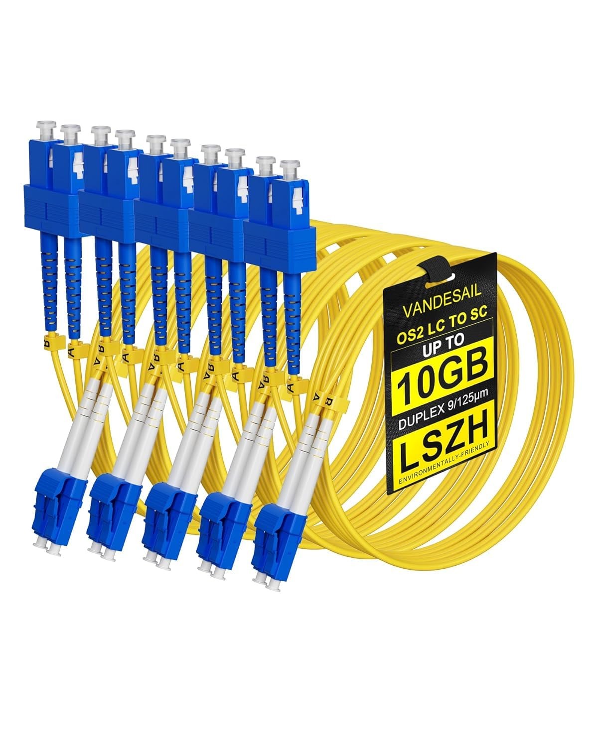 0.5M LC to SC Single Mode Fiber Patch Cable, 5-Pack OS2 Duplex 9/125µm SMF Ju…