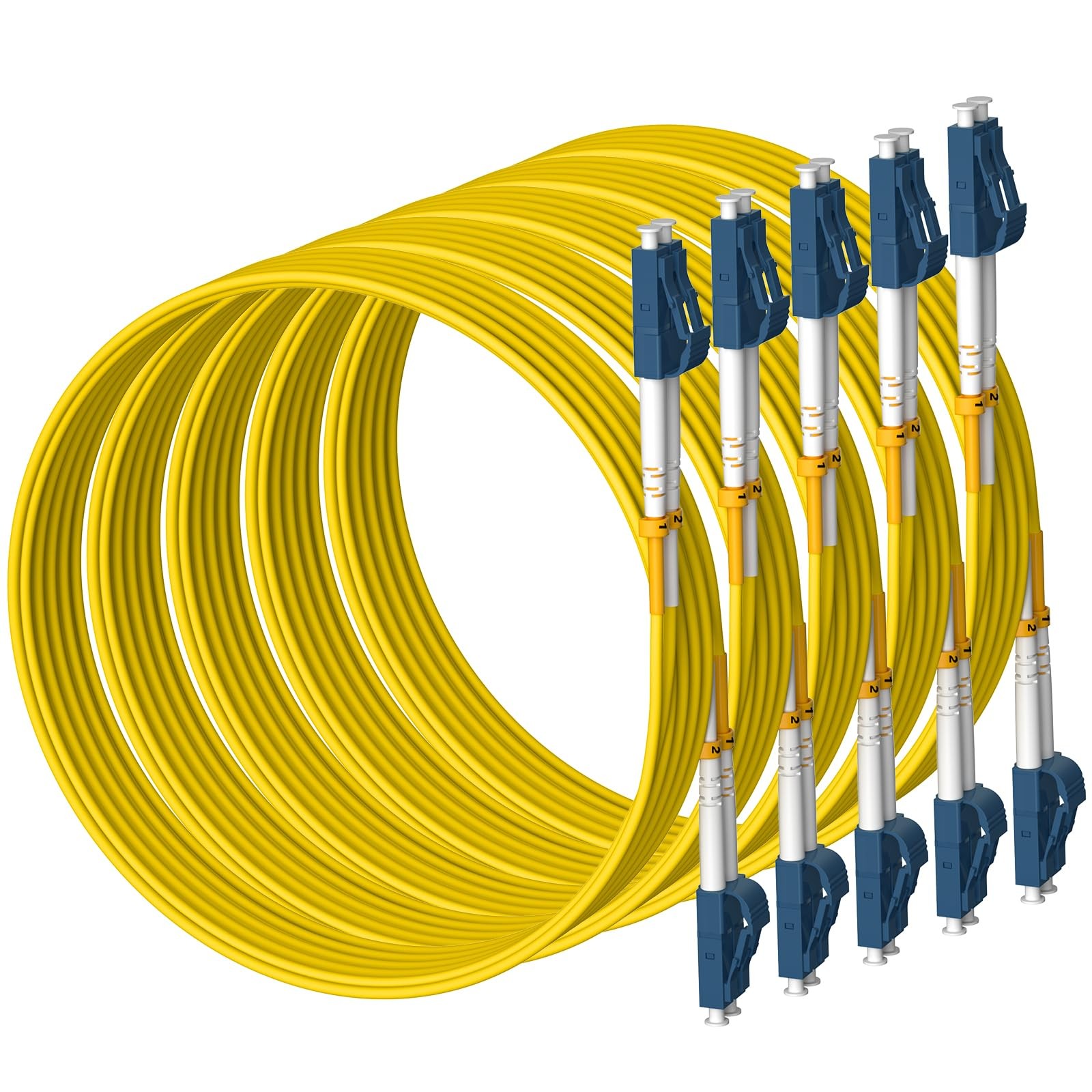 5 Pack 0.2M 7in OS2 LC to LC Fiber Patch Cable, Duplex, Singlemode, 9/125m