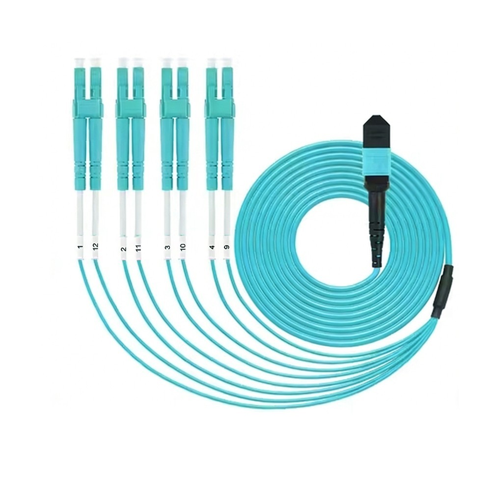 MPO Female to 4/6 Duplex LC Fiber Optic Patch Cord OM3 Type B Breakout Branch