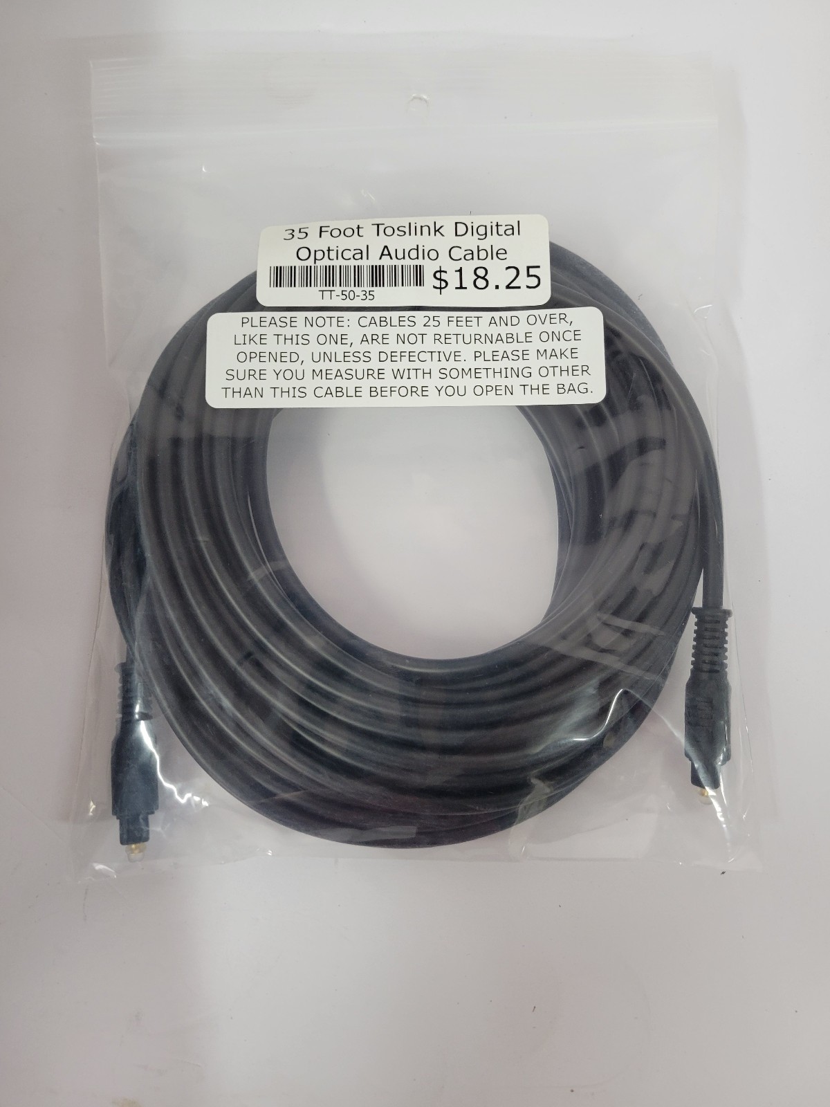TOSLINK Digital Optical Audio Cable 35ft Fiber Optic Cord TT-50-35