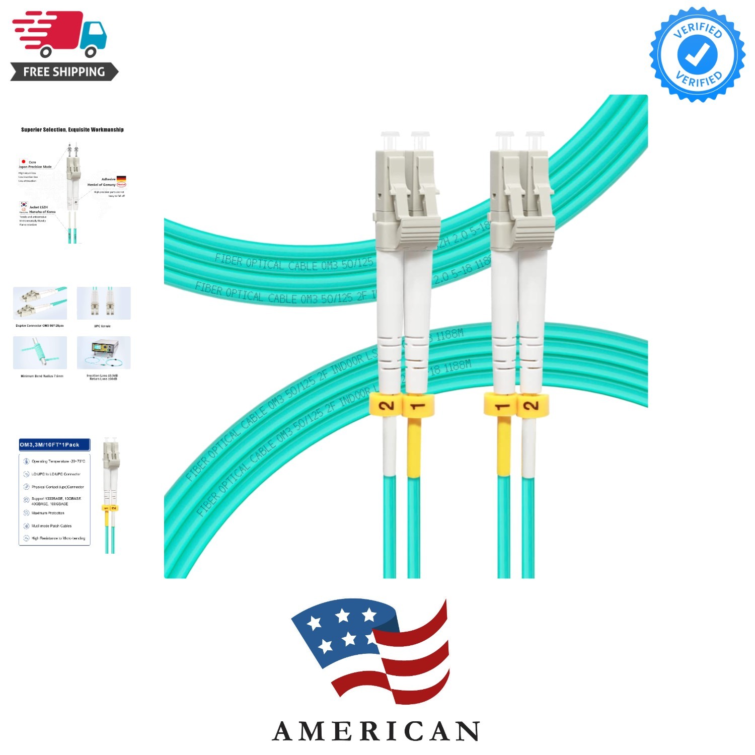 LC to LC Fiber Patch Cable OM3 3M/10ft, Length Options: 0.2m-200m, 10GB Multi…