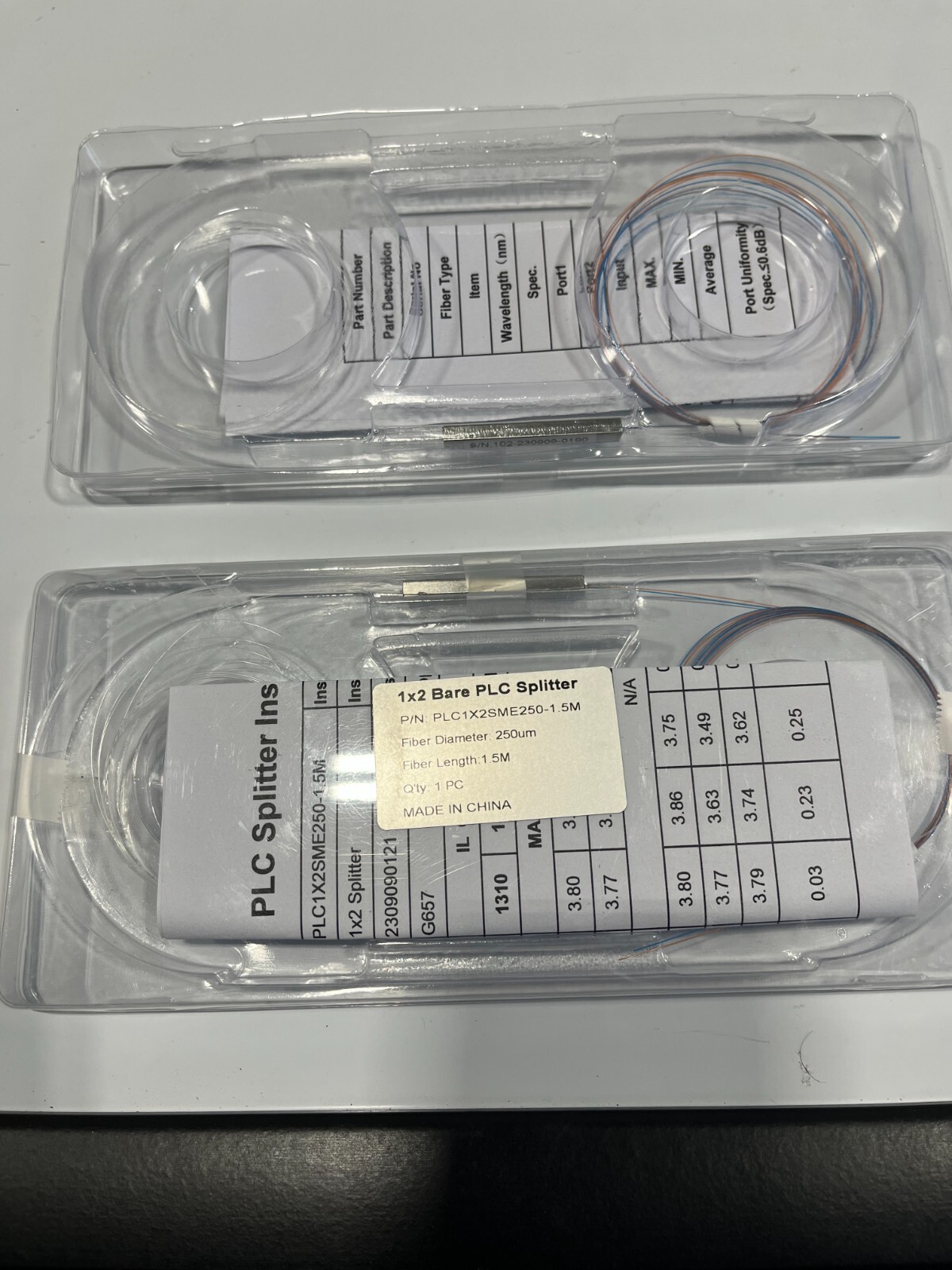 1×2 PLC Fiber Optic Splitter, 1.5 Meter, No Connectors, 10 Units Per Pack