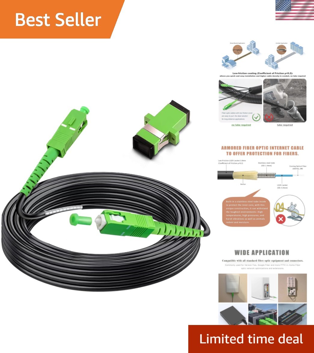 30M High-Speed SC/APC to SC/APC Fiber Optic Jumper Cable – Armored Low Friction